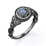 Milgrain Halo 0.70 Carat Translucent Salt and Pepper Diamond Twisted Infinity Engagement Ring In White Gold