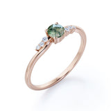 7 Stone 0.55 Carat Round Moss Agate Engagement Ring