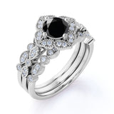Unique antique 2 Carat Lab Black Diamond Trio Wedding Ring Set for Women in White Gold