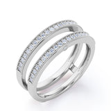 Milgrain Decorated Dual Band - 0.3 TCW Round Cut Diamond - Scalloped Pave Channel Wedding Band - 10K White Gold