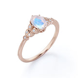 Vintage Leaf 0.85 ct Oval Moonstone Engagement Ring