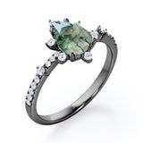 Pave 0.7 Carat Pear Moss Agate Engagement Ring