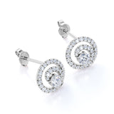 Circle Scallop Setting 1.25 Carat Round Certified Moissanite and Diamond Claw Set Stud Earrings in Black Gold