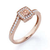 Flush-Prong Halo 1.25 Carat Round Cut Morganite and diamond Milgrain-Edged Pave Channel Engagement Ring in Rose Gold