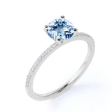 Three Stone 1.25 ct Round Aquamarine Engagement Ring
