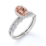 Flawless 1.50 Oval Cut Peach Morganite and Diamond Bridal Wedding Ring Set in 10k Rose Gold for Women