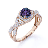 1.75 Ct Round Cut Lab Alexandrite Twisted Engagement Ring