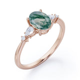 Five Stone 1.25 Carat Oval Moss Agate Engagement Ring