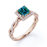 Twisted Four Claws 1.35 Carat Princess Cut Lab Created Alexandrite And Diamond Infinity Engagement Ring In White Gold For Her