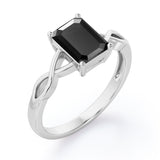 Twisted Infinity 1 Carat Emerald Cut Black Diamond Solitaire Engagement Ring In Rose Gold