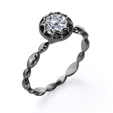 Unique Vintage  0.5 carat Round Moissanite and Diamond Vintage Royal Half Scalloped Ring in Rose Gold