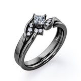 Petite Pave-Channel - 0.35 TCW Rhombus Princess Cut Diamond - Prong Tensioned Wedding Set - 10K White Gold