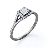 Women's Ring 1 carat Square Moissanite and Diamond Split Shank Engagement Ring in White Gold