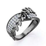 Triple-lined Bright Cut Pave - 0.30 TCW Round Brilliant Cut Diamond - Nature Inspired Stackable Ring - 10K White Gold