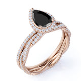 Bestselling 1.75 Carat Pear cut Lab Black Diamond Wedding Ring Set in Rose Gold