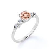 Four Prong Set 1.15 Carat Round Cut Morganite and Four Stone Diamond Engagement Ring in Rose Gold