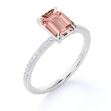 1.25 Carat emerald cut Morganite and Diamond Engagement Ring in 10k Rose Gold