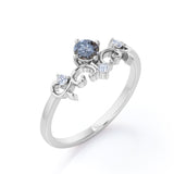 Filigree Solitaire 0.60 Carat Round Cut Fancy Dark Grey Salt and Pepper Diamond Unique Engagement Ring