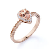 Wave Design 1.50 Carat Pear Cut Dark Morganite and Diamond Zigzag Engagement Ring in White Gold