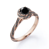 Twirl Halo - 1.35 TCW Round Shaped Lab Created Black Diamond - Twisted Pave Engagement Ring in White Gold