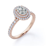 Huge Double Halo 1.50 Carat Oval Shaped Moissanite and Diamond Antique Engagement Ring in White Gold