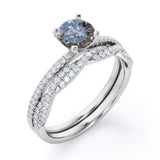 Pave 0.70 Ct Round Cut Salt and Pepper Diamond Wedding Ring Set