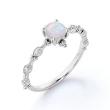 Vintage 1.05 Ct Round Cut Lab Created Opal Engagement Ring