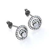 Circle Scallop Setting 1.25 Carat Round Certified Moissanite and Diamond Claw Set Stud Earrings in Black Gold