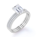 1.75 Carat emerald cut Moissanite and Diamond Trio Wedding Ring Set in 10k Rose Gold