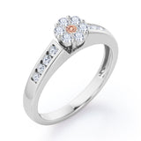 Clustered 1 carat Round Petite Morganite and Moissanites Channel Engagement Ring in White Gold