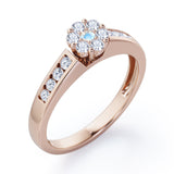 Clustered 1 carat Round Petite Moonstone and Moissanites Channel Engagement Ring in White Gold