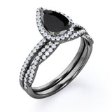 1.50 ct Pear Lab Black Diamond Twisted Wedding Ring Set