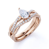 Infinity 1.25 Carat Pear Cut Moissanite Pave Wedding Ring Set