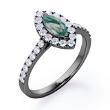 Classic Marquise 1 carat Marquise Moss Green Agate and Diamonds Engagement Ring in White Gold