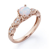 Decorative Basket Prong 0.5 carat Round Opal and Diamond Nature-Inspired Ring in Rose Gold