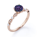 Four Prong 1.25 Carat Round Cut Lab Created Alexandrite And Diamond Modern Art Deco Engagement Ring In White Gold