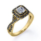 Rounded Square Double Halo -  0.5 TCW Princess Cut Diamond with Lab Created Black Diamond - Infinity Pave Engagement Ring - 10K White Gold