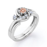 6 Prong Tension Design - 0.55 TCW Round Shaped Morganite and Moissanite - Flush Chanel Wedding Ring Set -  White Gold