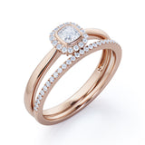 Bezel 1 carat Cushion Moissanite and Diamond Halo Wedding Ring For Her in White Gold