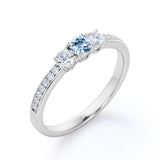 1.10 ct Round Aquamarine Pave Engagement Ring
