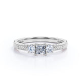 1 carat princess cut Moissanite and diamond art deco engagement ring in white gold