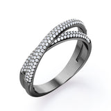Crossover Double-Strand 0.25 TCW Round Shape Diamond Micro Pave Stackable Ring in 10K White Gold