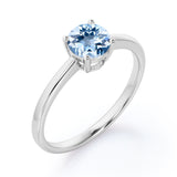 Minimal Solitaire 1 Carat Round Cut Genuine Sky Blue Aquamarine Engagement Ring for Her