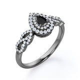 1.67 Carat Pear Cut Lab Grown Black Diamond Double Halo Engagement Ring In White Gold