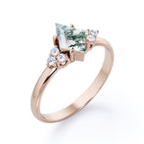 Clustered Triangle 1 Ct Kite Moss Agate Engagement Ring