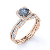 1.50 Ct Round Salt and Pepper Diamond Eternity Bridal Set