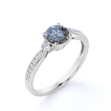 1 Ct Round Salt and Pepper Diamond Three Stone Engagement Ring