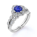 1.75 Ct Round Cut Lab Sapphire Art Deco Wedding Ring Set