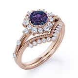 Tiara 1.40 Ct Round Lab Alexandrite Vintage Bridal Set