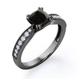 Classic Eight Prongs 1.25 Carat Cushion Cut Black Diamond Vintage Milgrain Engagement Ring In White Gold